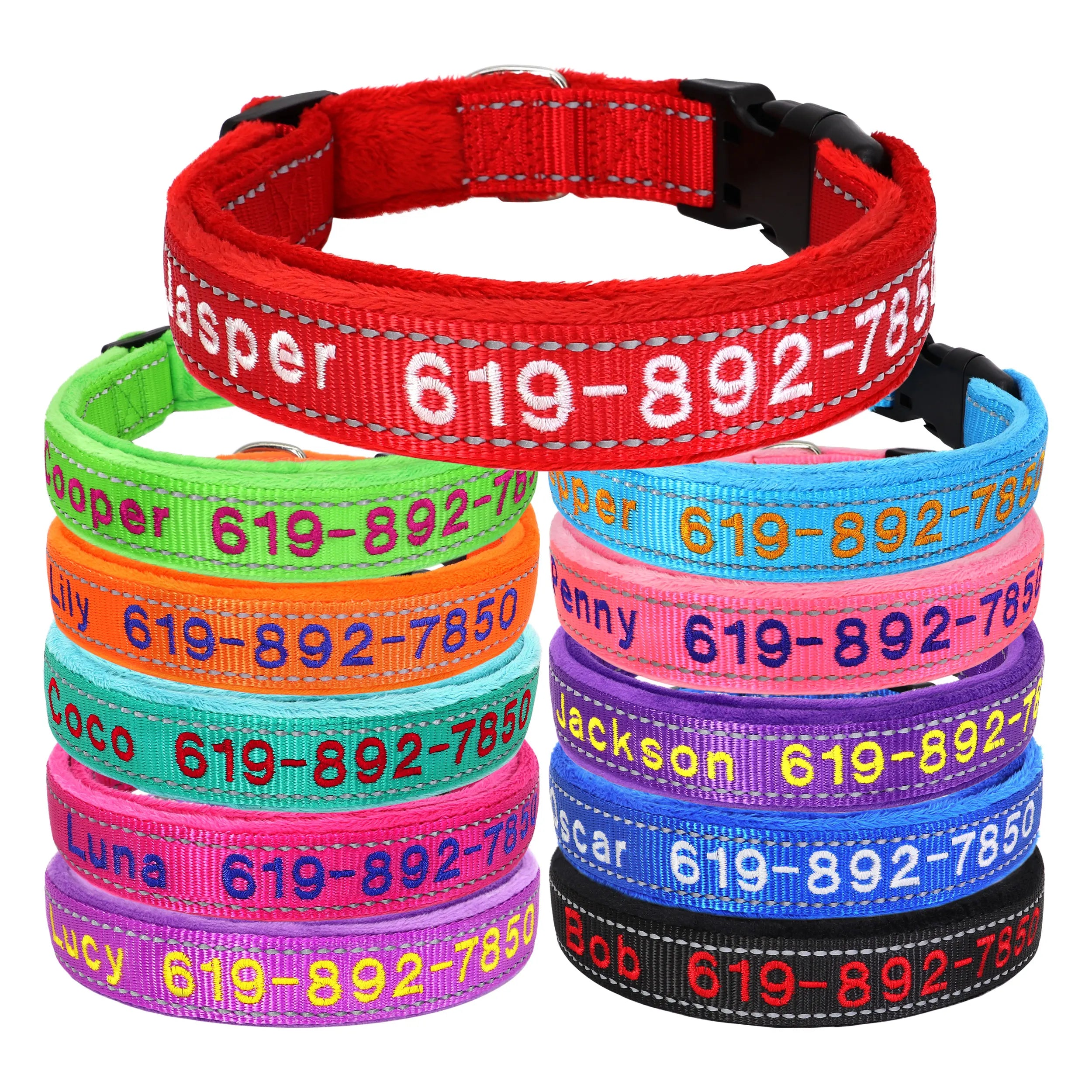 Personalized Embroidered Dog Collar – Reflective Nylon Adjustable ID Collar with Custom Name & Phone Number for Small, Medium & Large Dogs