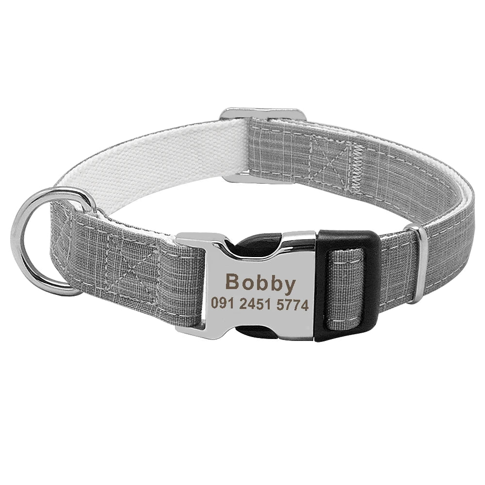 Personalized Dog Collar with Engraved Nameplate – Custom Nylon Collar for Dogs & Cats (S/M/L Sizes)