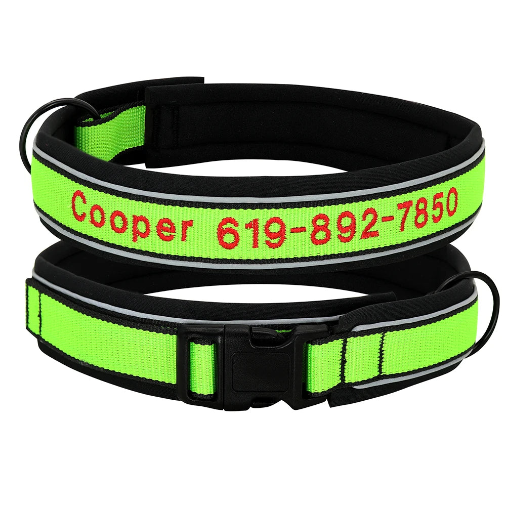 Personalized Embroidered Dog Collar – Reflective Nylon, Custom Name ID Tag – Small Medium Large Dogs