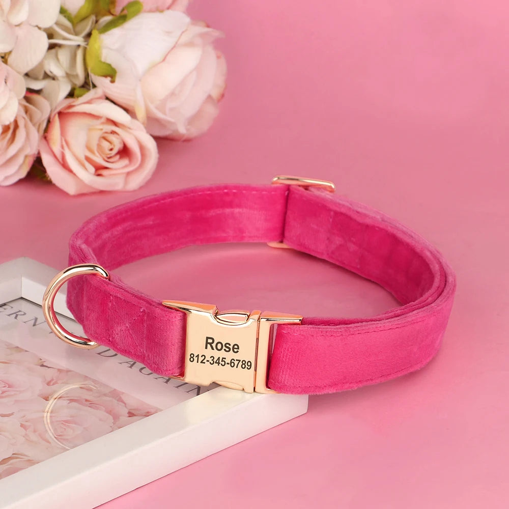 Custom Velvet Dog Collar – Personalized ID Tag – Adjustable for Small, Medium, and Large Dogs