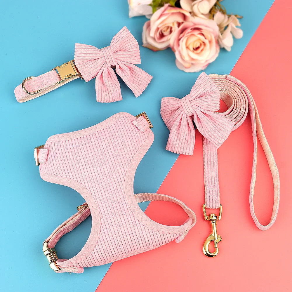 3pcs/lot Dog Collar Harness and Leash Set – Cute Bowtie Design for Small & Medium Dogs