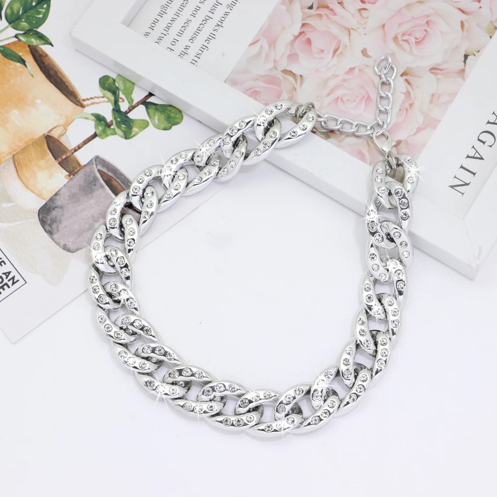 Luxury Rhinestone Dog Chain Collar – Diamond Style Pet Necklace | Fashion Gold & Silver Chain for Small & Medium Dogs