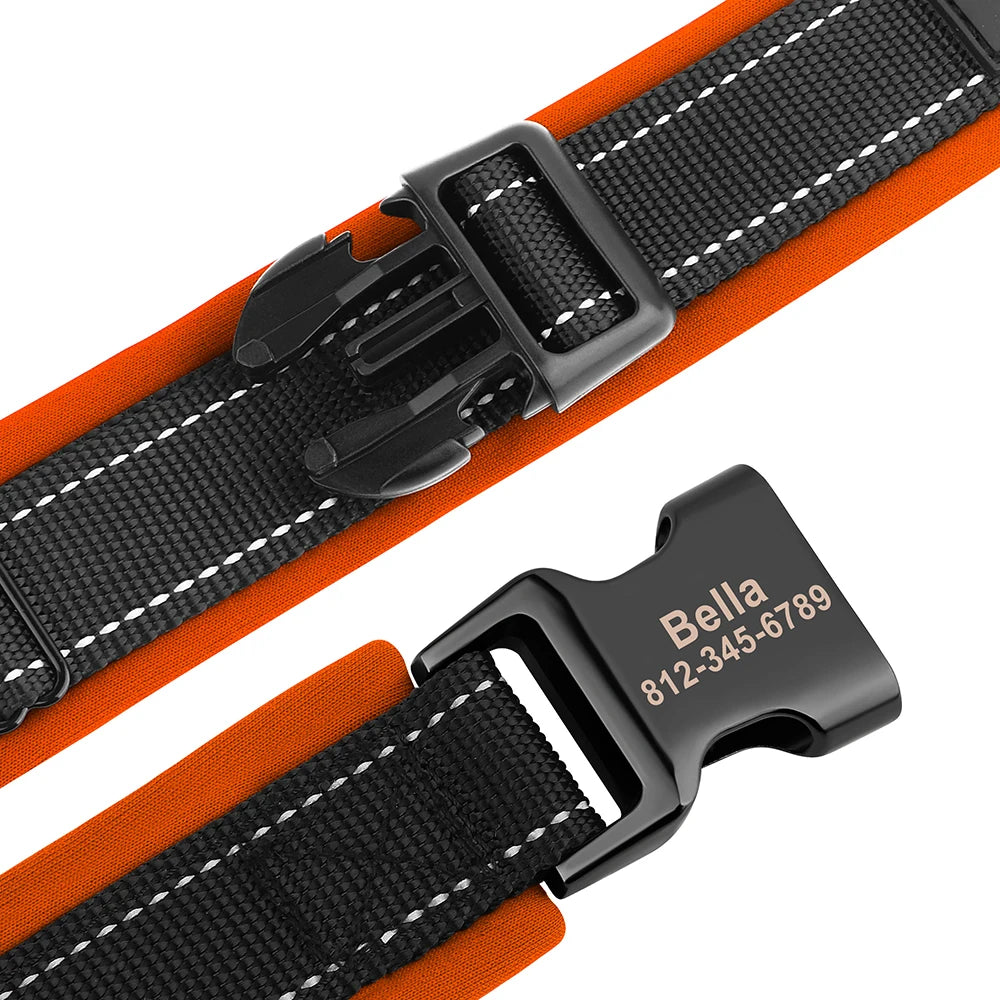 Adjustable Dog Collar - Personalized Reflective Padded Collar with Free Engraved ID Tag for Small, Medium & Large Dogs (Pitbull, Pug & More)
