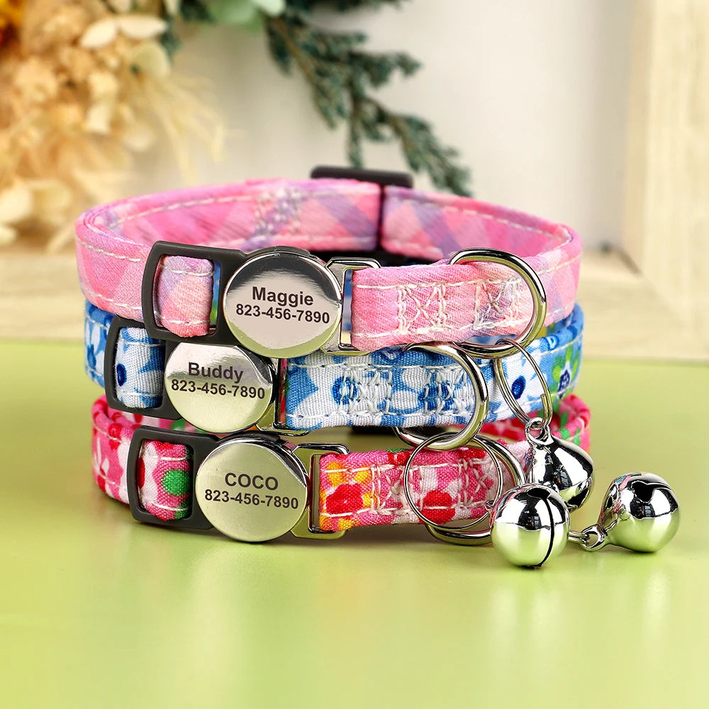 Personalized Cat & Dog Collar with Bell – Custom Engraved ID Tag, Adjustable Pet Collar for Small Dogs & Cats