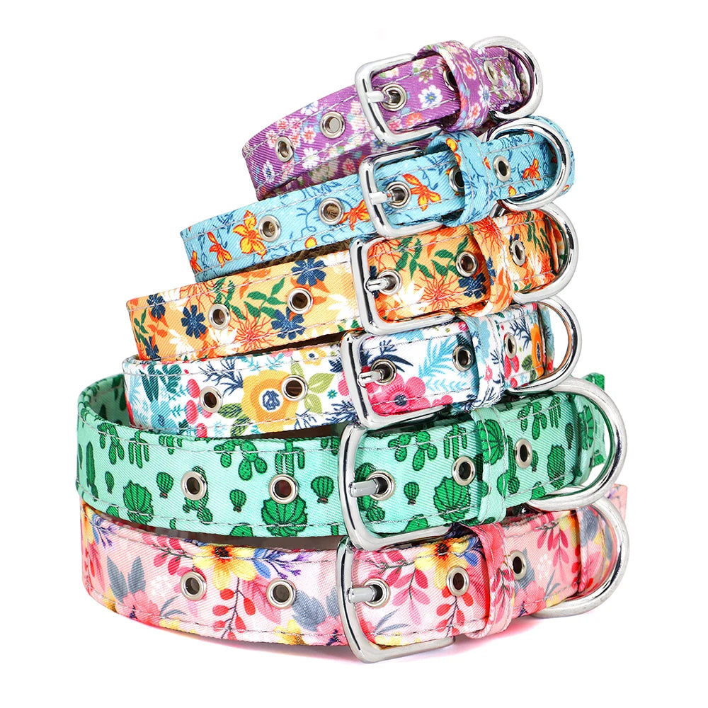 12 Styles Nylon Floral Printed Dog Collar – Bohemian Adjustable Small Puppy & Cat Collar – Chihuahua Pet Supplies Accessories
