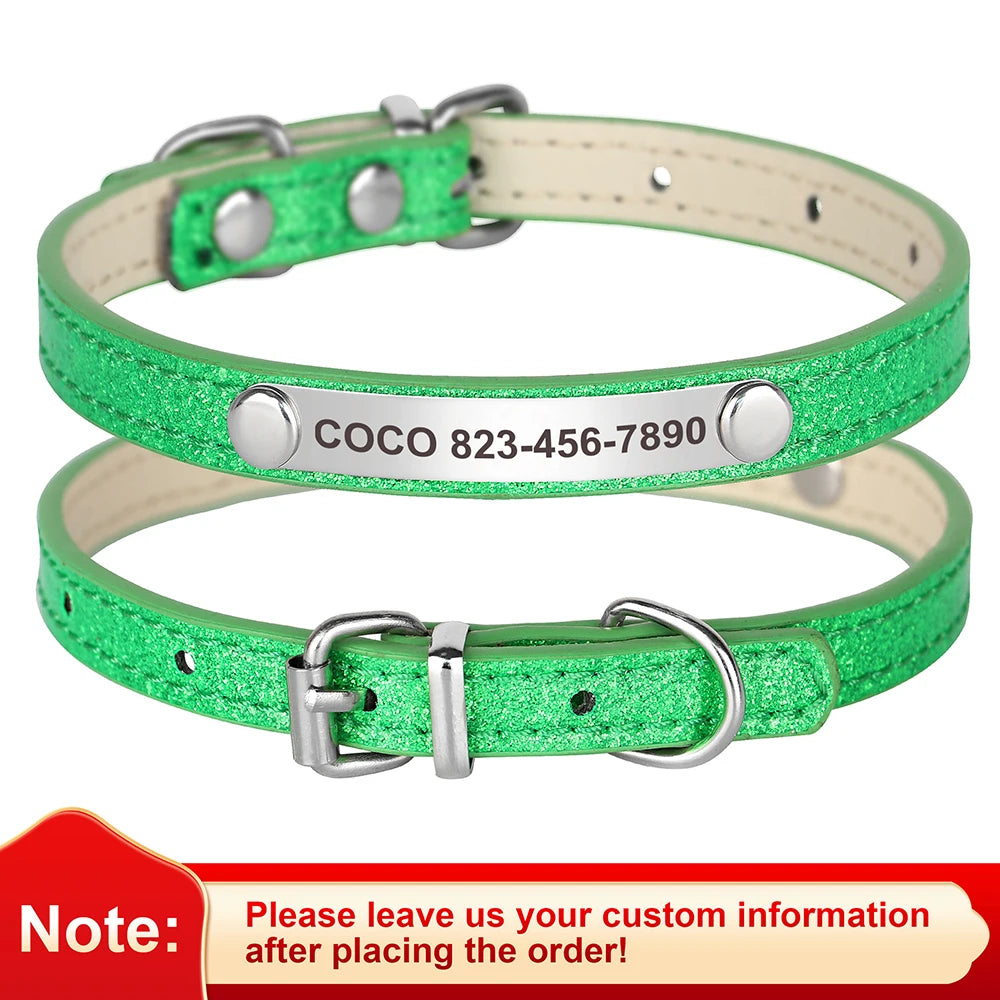 ✨ Personalized Glitter Pet Collar – Custom Engraved ID for Dogs & Cats ✨