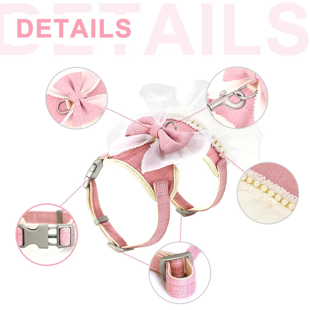 Princess Dog Cat Harness And Leash Set Lace Bowknot Pet Harness Chest Strap Dress For Fashion Chihuahua Cats Accessories