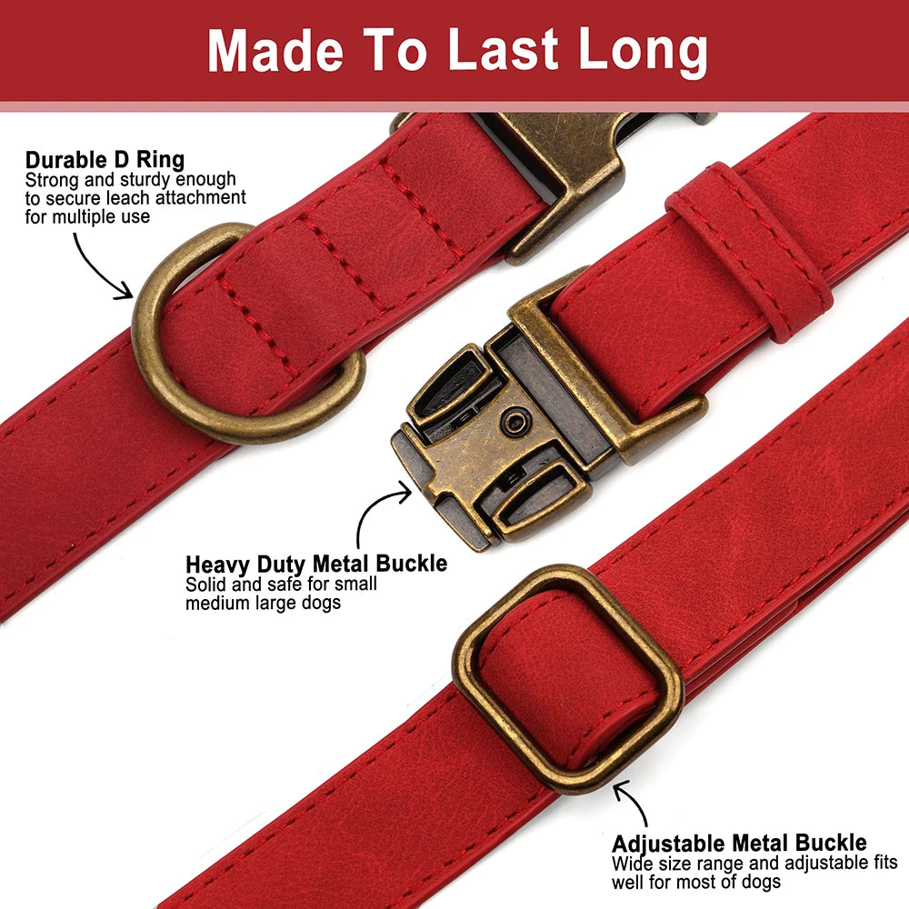 Personalized Anti-Lost Dog Collar – Custom ID Tag Engraved | PU Leather Collar with Free Nameplate for Dogs