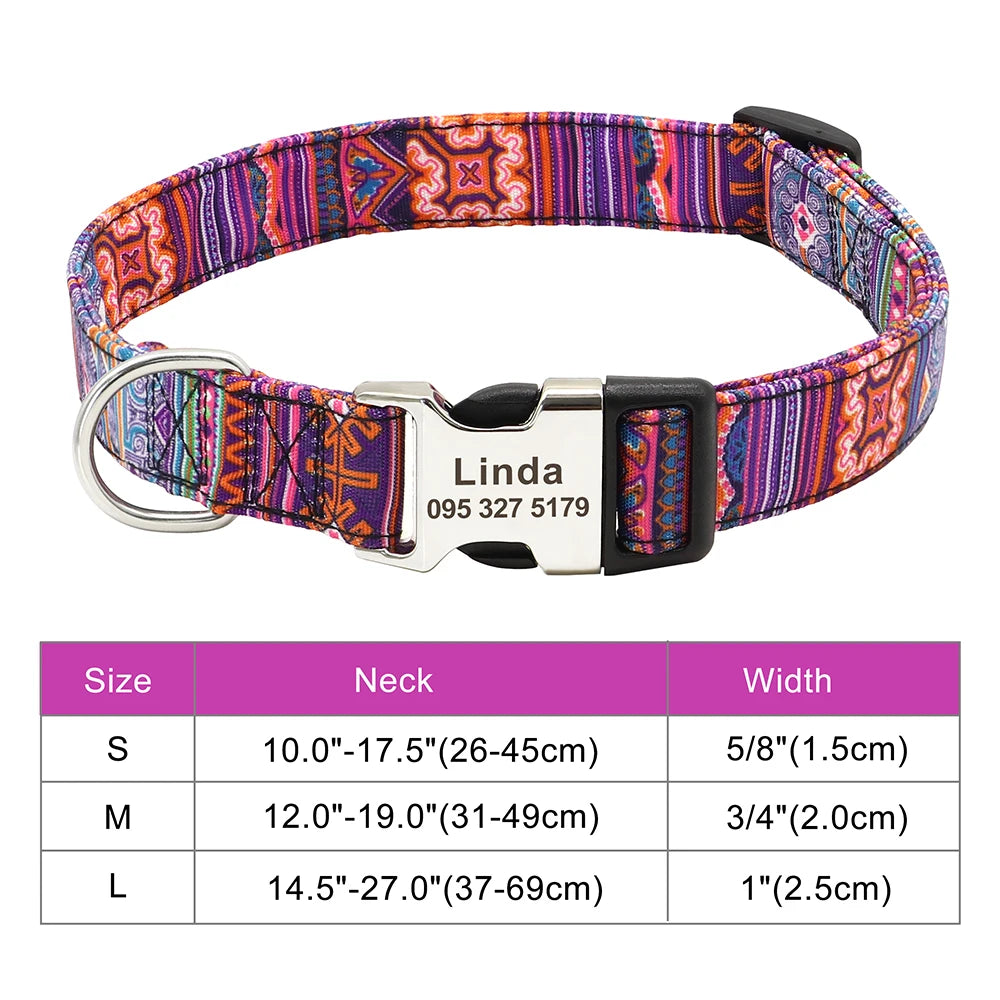 Personalized Nylon Dog Collar with Engraved Nameplate – Custom ID Tag for Small, Medium & Large Dogs