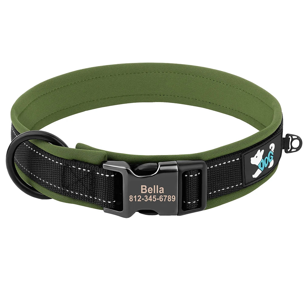 Adjustable Dog Collar - Personalized Reflective Padded Collar with Free Engraved ID Tag for Small, Medium & Large Dogs (Pitbull, Pug & More)