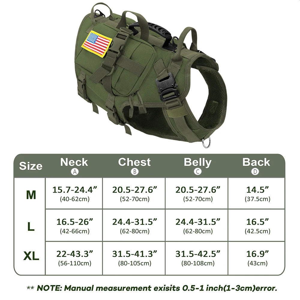 Tactical Dog Harness & Leash Set – Military MOLLE Vest for Large Dogs