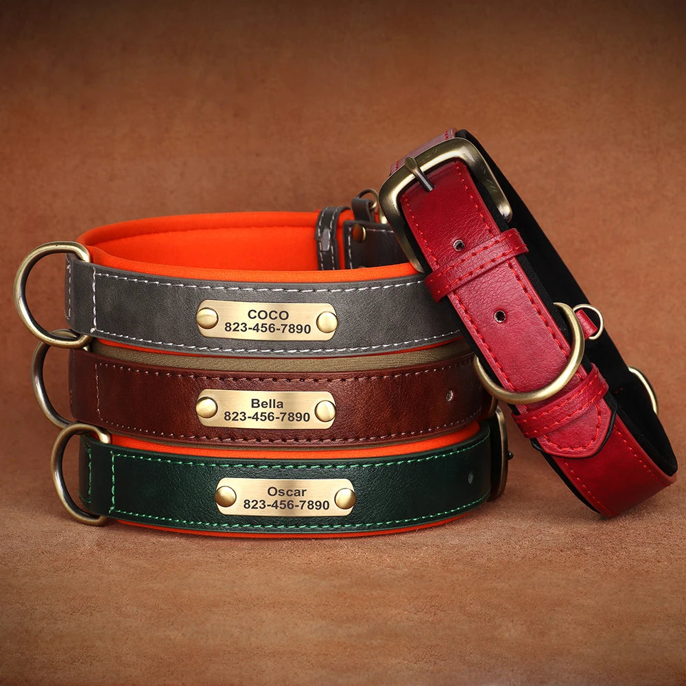 🐾 Personalized PU Leather Dog Collar – Custom Engraved Nameplate ID Tag 🐶