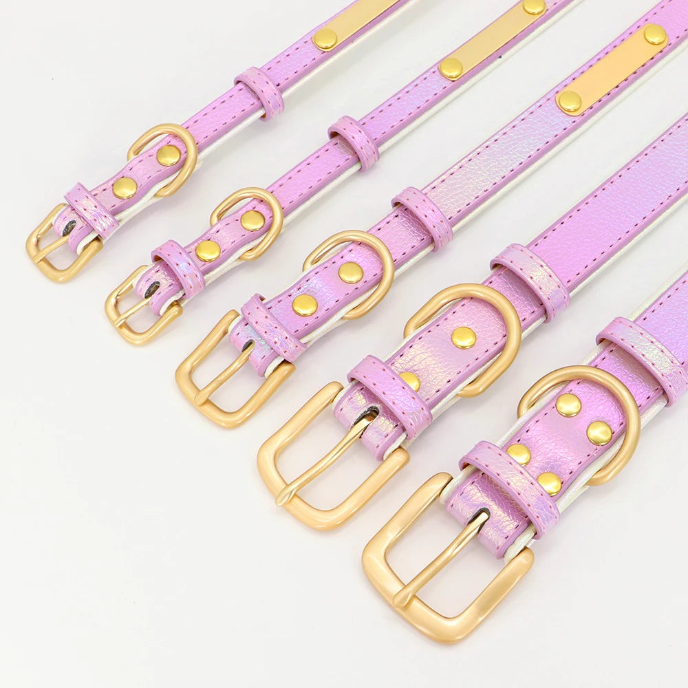 Personalized Leather Dog Collar – Custom Engraved Nameplate ID Tag for Small, Medium & Large Dogs