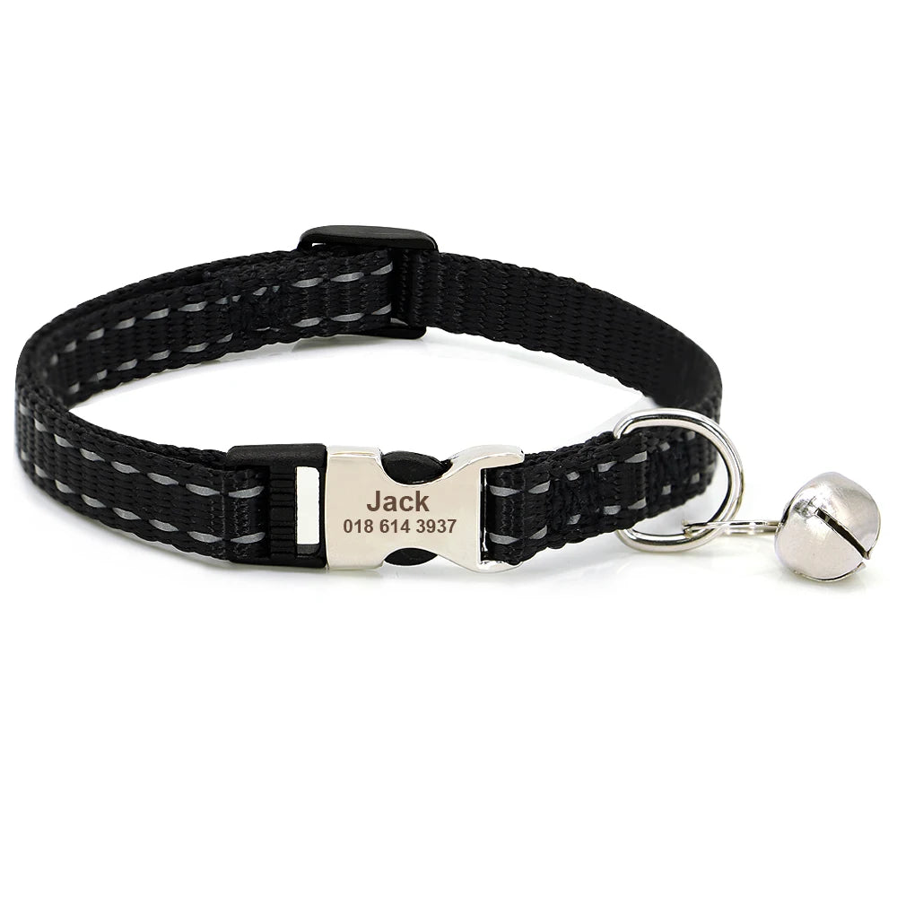 Personalized Cat Collar Free Engraved Pet ID Collars Adjustable Nylon Cat Necklace For Small Dogs Puppy Kitten With Cute Bell