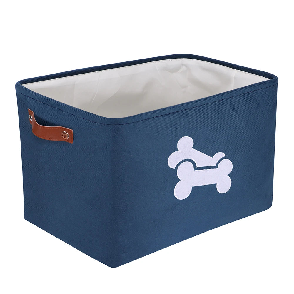 Large Capacity Foldable Dog Toy Storage Basket with Handles – Brown, Grey & Blue