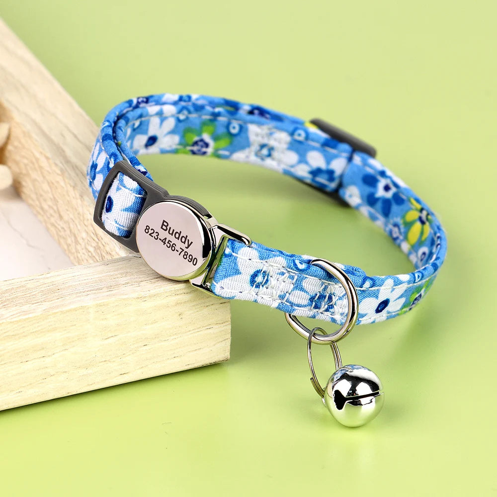 Personalized Cat & Dog Collar with Bell – Custom Engraved ID Tag, Adjustable Pet Collar for Small Dogs & Cats