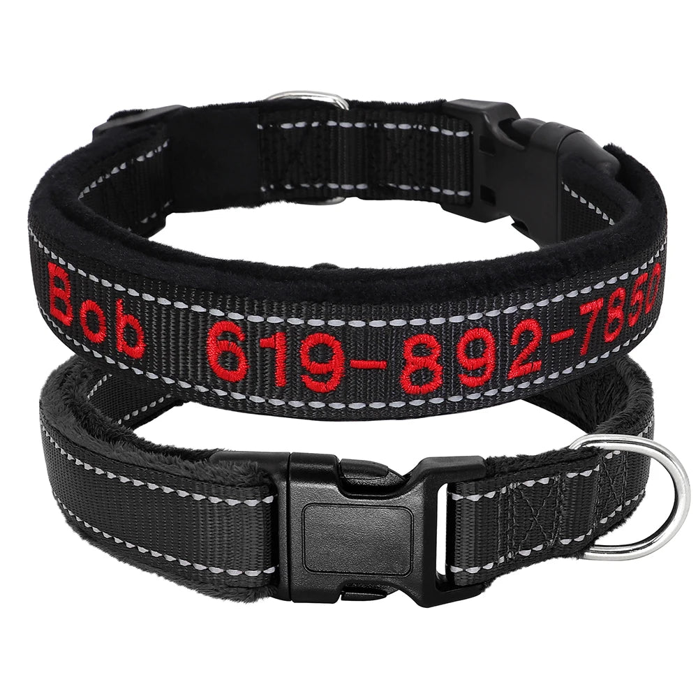 Personalized Embroidered Dog Collar – Reflective Nylon Adjustable ID Collar with Custom Name & Phone Number for Small, Medium & Large Dogs