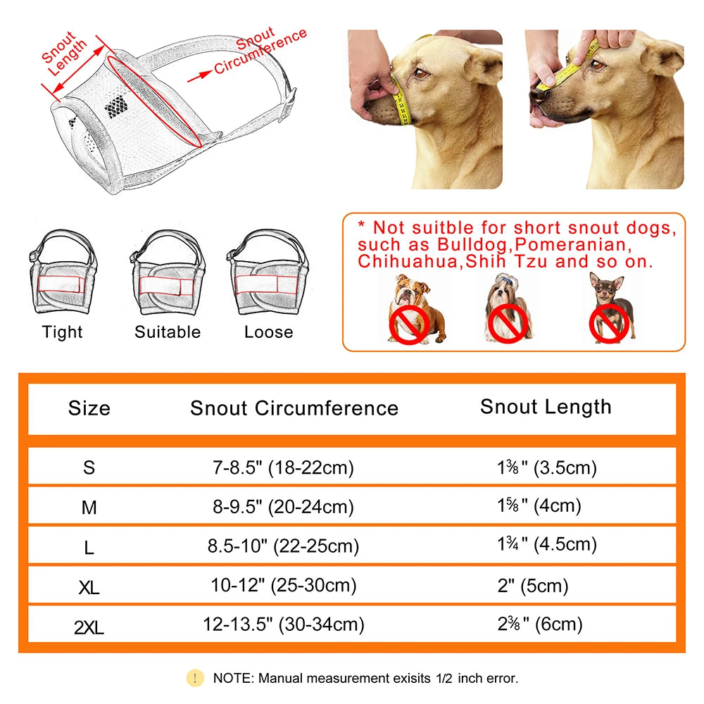 Adjustable Nylon Mesh Dog Muzzle – Soft Breathable Anti-Bark & Chew Training Muzzle for Small, Medium & Large Dogs