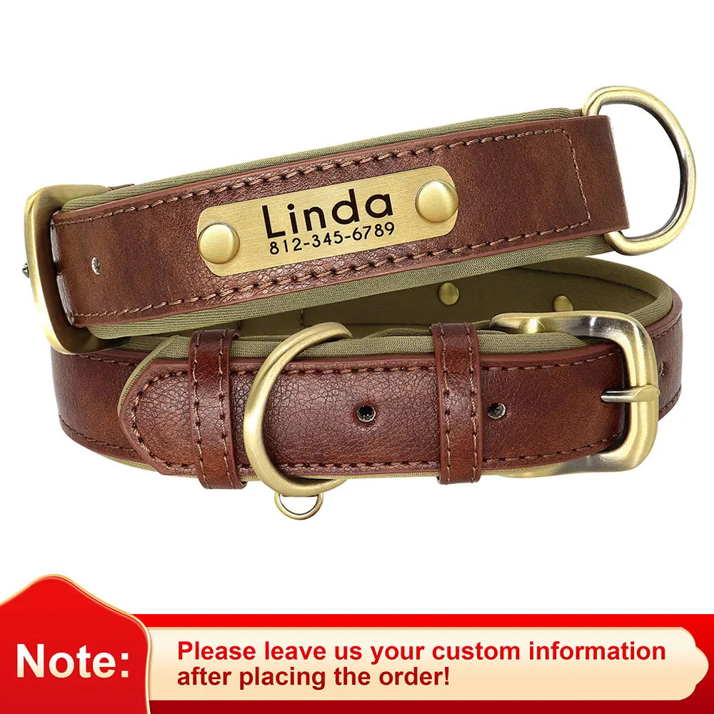 Custom PU Leather Dog Collar – Free Engraving | Adjustable Personalized Pet ID Tag for Small, Medium & Large Dogs