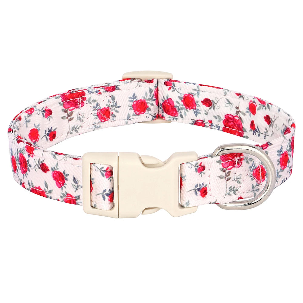 Fashion Floral Printed Nylon Dog Collar – Adjustable Spring Collar with Flower for Small & Medium Dogs (Pug, Chihuahua, Frenchie)