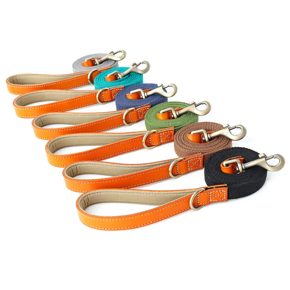 150cm Dog Walking Leash – Durable Nylon Lead Rope with PU Leather Handle