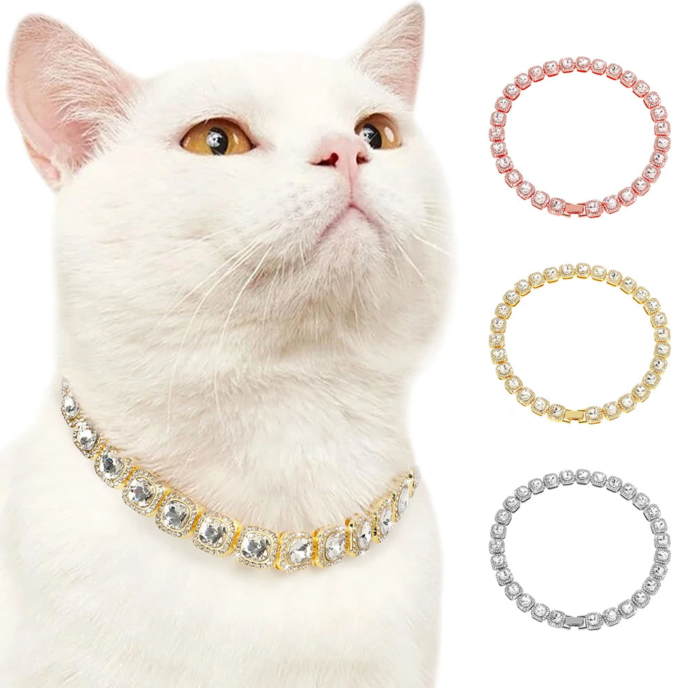 Bling Rhinestone Cat Necklace Adjustable Dog Cat Collar Bling Cats Pupply Choke Collars For Small Dogs Cats Rabbit Pet Accessory