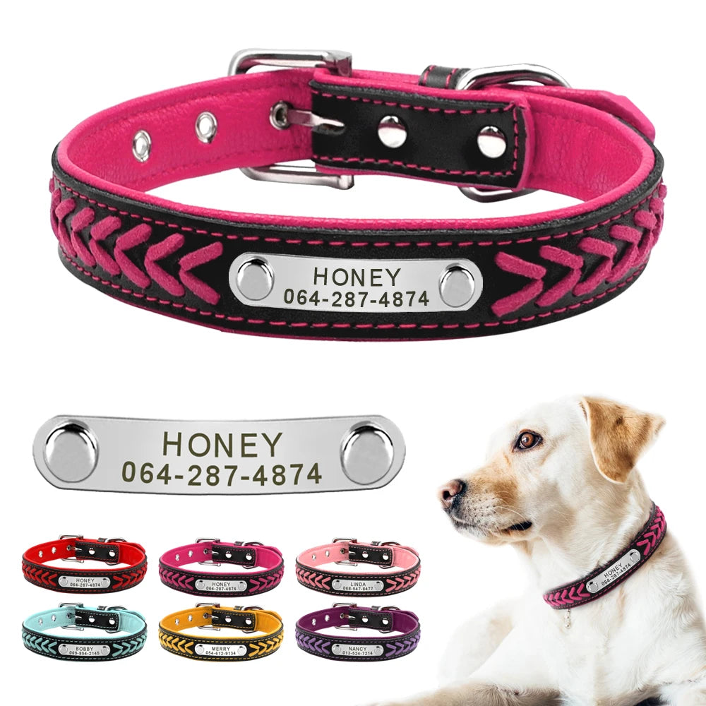 Custom Personalized Dog Collars – Engraved Nameplate ID Tag – Adjustable Nylon or Leather Collars for Small, Medium & Large Dogs – Anti-Lost, Durable & Stylish
