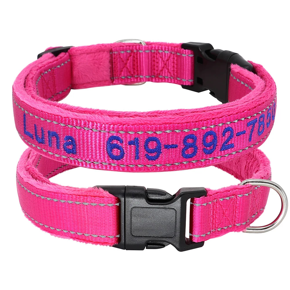 Personalized Embroidered Dog Collar – Reflective Nylon Adjustable ID Collar with Custom Name & Phone Number for Small, Medium & Large Dogs