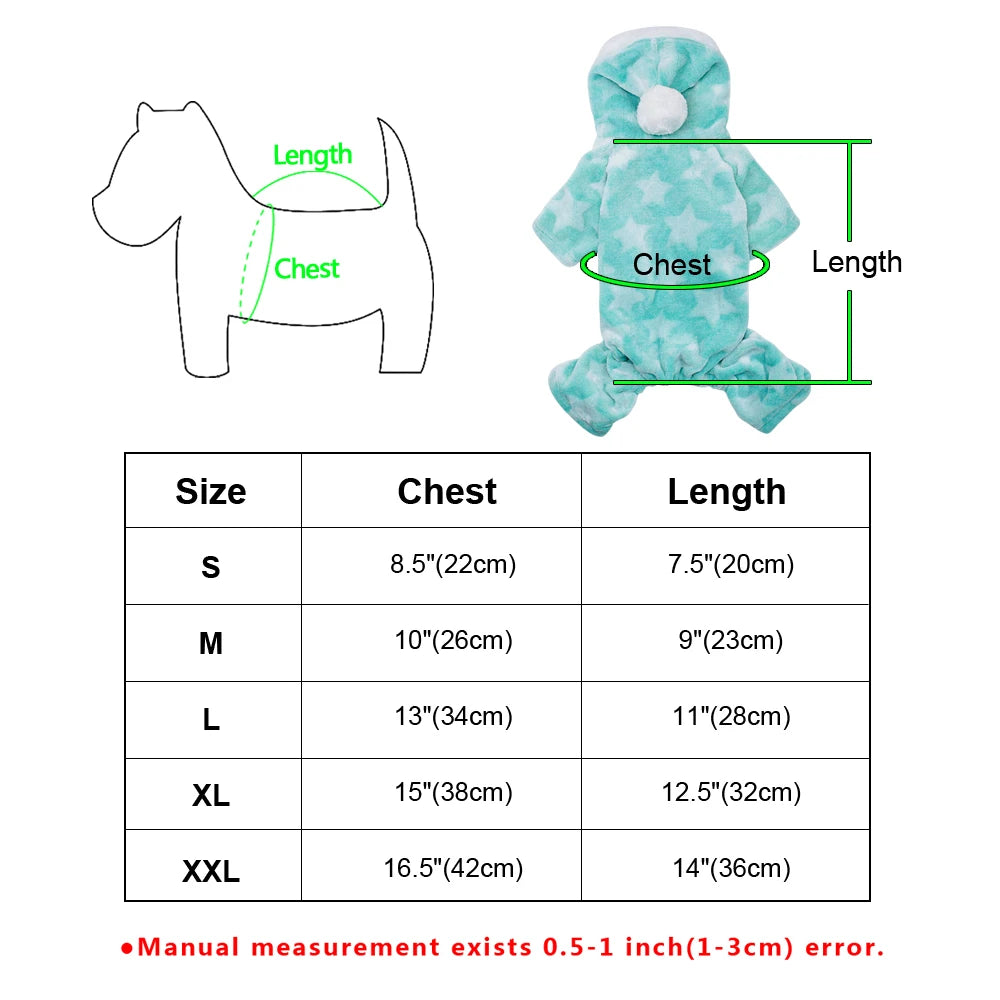 Fleece Dog Pajamas – Soft Winter Jumpsuit with Hood for Small & Medium Dogs and Cats
