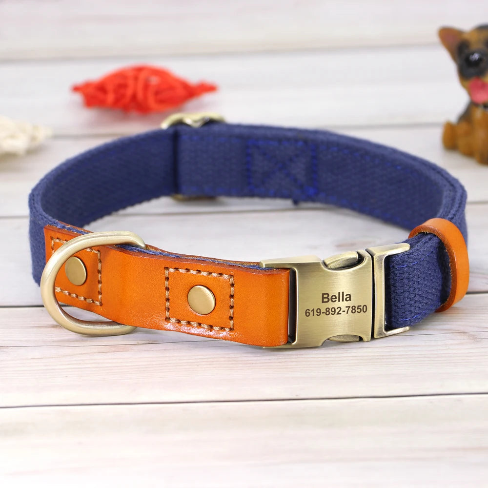 Nylon Custom Dog Collar & Leash Set – Personalized with Leather Nameplate