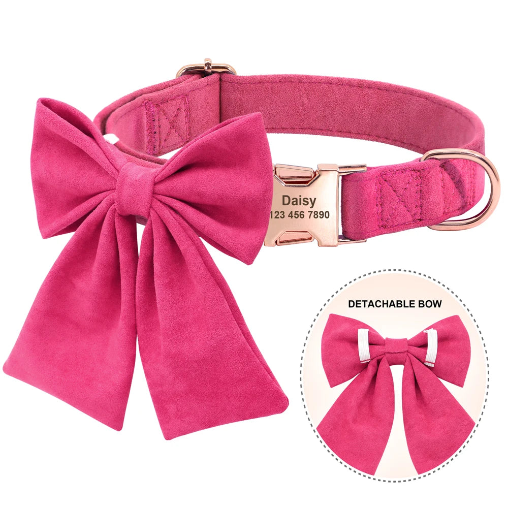 ✨ Personalized Nylon Bowknot Dog Collar – Custom Printed Name Tag for Small & Medium Dogs ✨