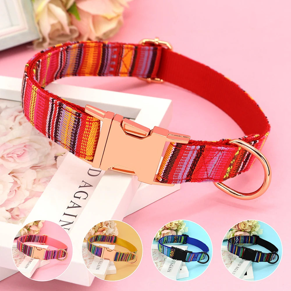 Nylon Dog Collar Colorful Pet Buckle Collar Anti-lost Nameplate ID Tag Adjustable For Small Medium Large Dogs S-L