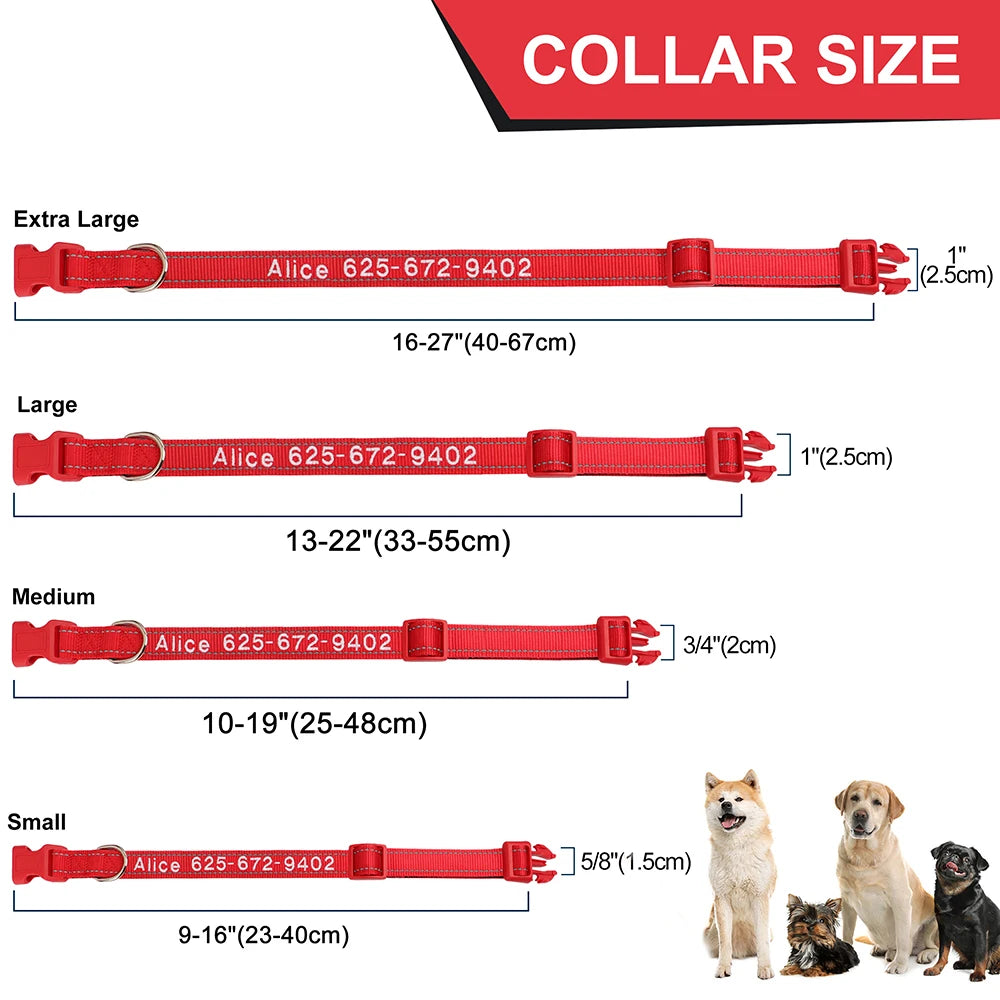 🦴 Custom Embroidered Reflective Dog Collar – Personalized Pet ID Name Nylon Collar for Small, Medium & Large Dogs