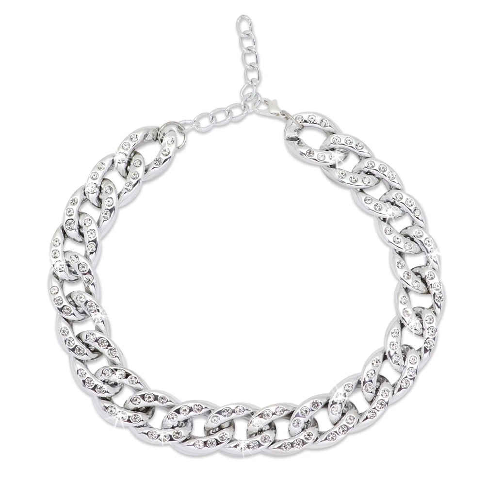 Luxury Rhinestone Dog Chain Collar – Diamond Style Pet Necklace | Fashion Gold & Silver Chain for Small & Medium Dogs