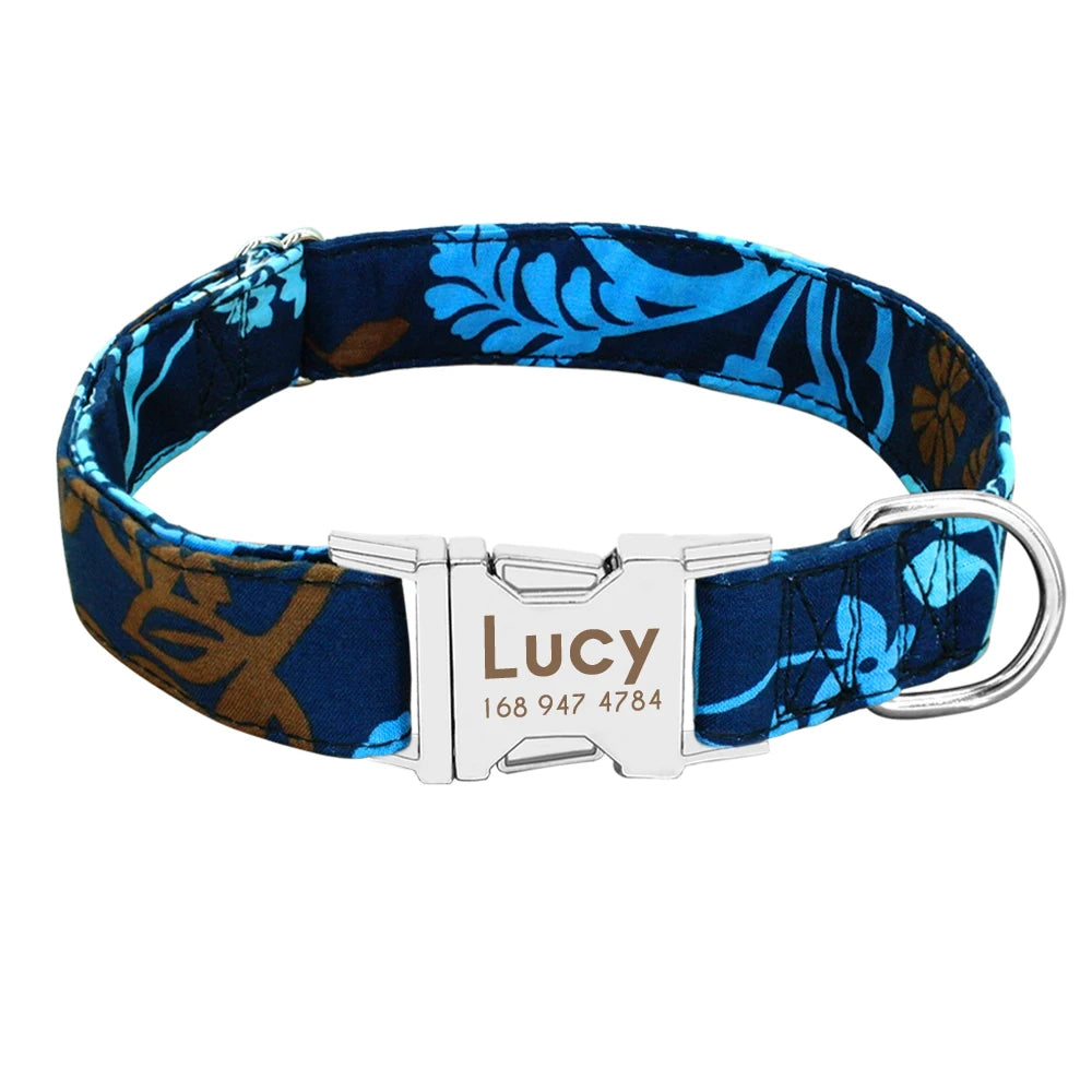 Personalized Nylon Dog Collar – Adjustable Custom Pet Collar with Engraved ID Tag for Medium & Large Dogs