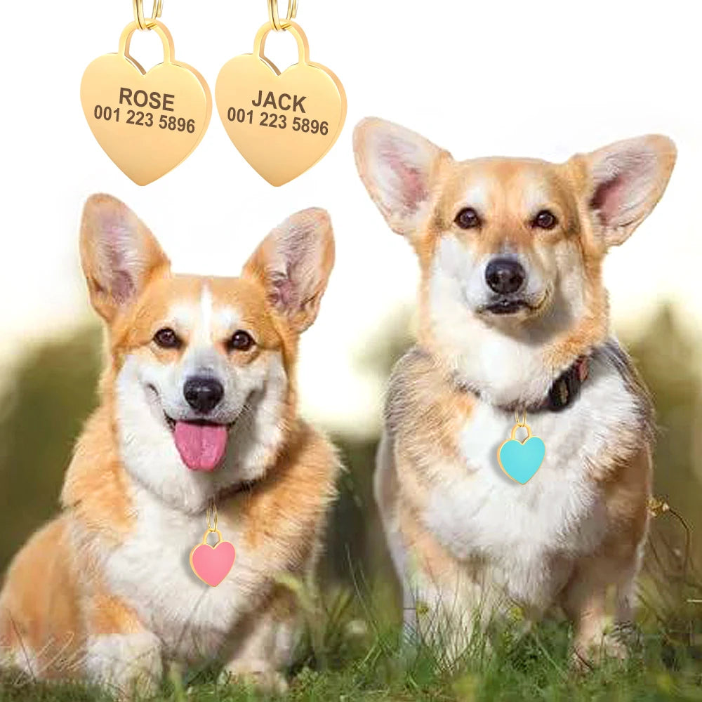 Personalized Heart Dog & Cat ID Tag – Custom Engraved Pet Name Charm