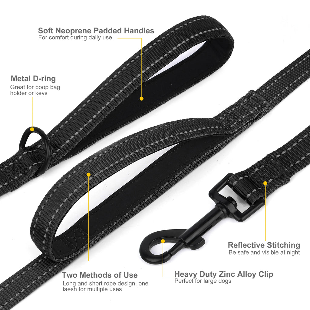 5ft Double Handle Nylon Padded Dog Leash – Reflective Training & Walking Lead for Medium Large Dogs