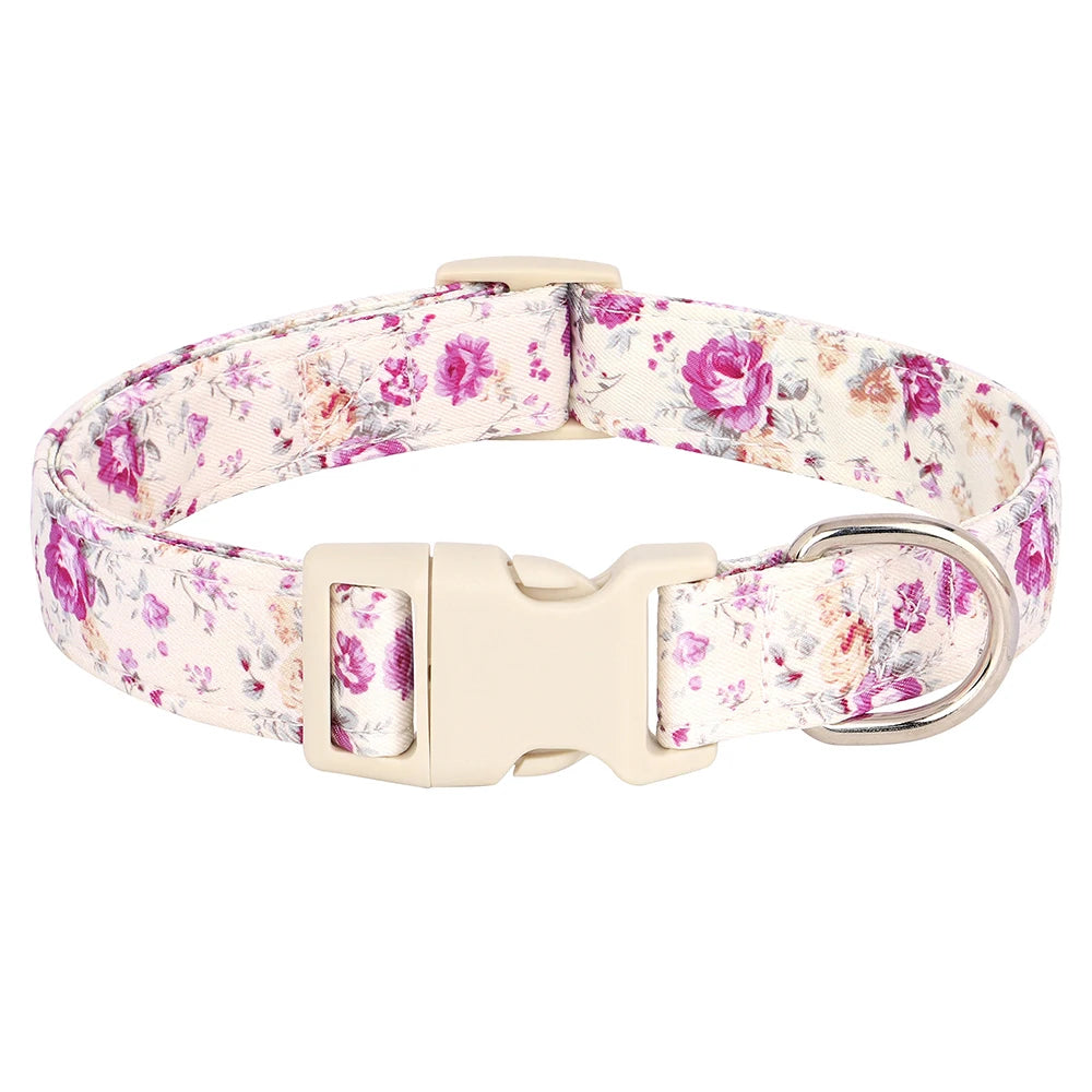 Fashion Floral Printed Nylon Dog Collar – Adjustable Spring Collar with Flower for Small & Medium Dogs (Pug, Chihuahua, Frenchie)
