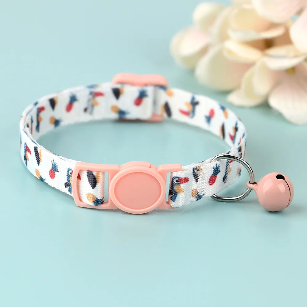 Cute Adjustable Dog & Cat Collar with Bell – Nylon Pet Necklace for Small Dogs & Kittens