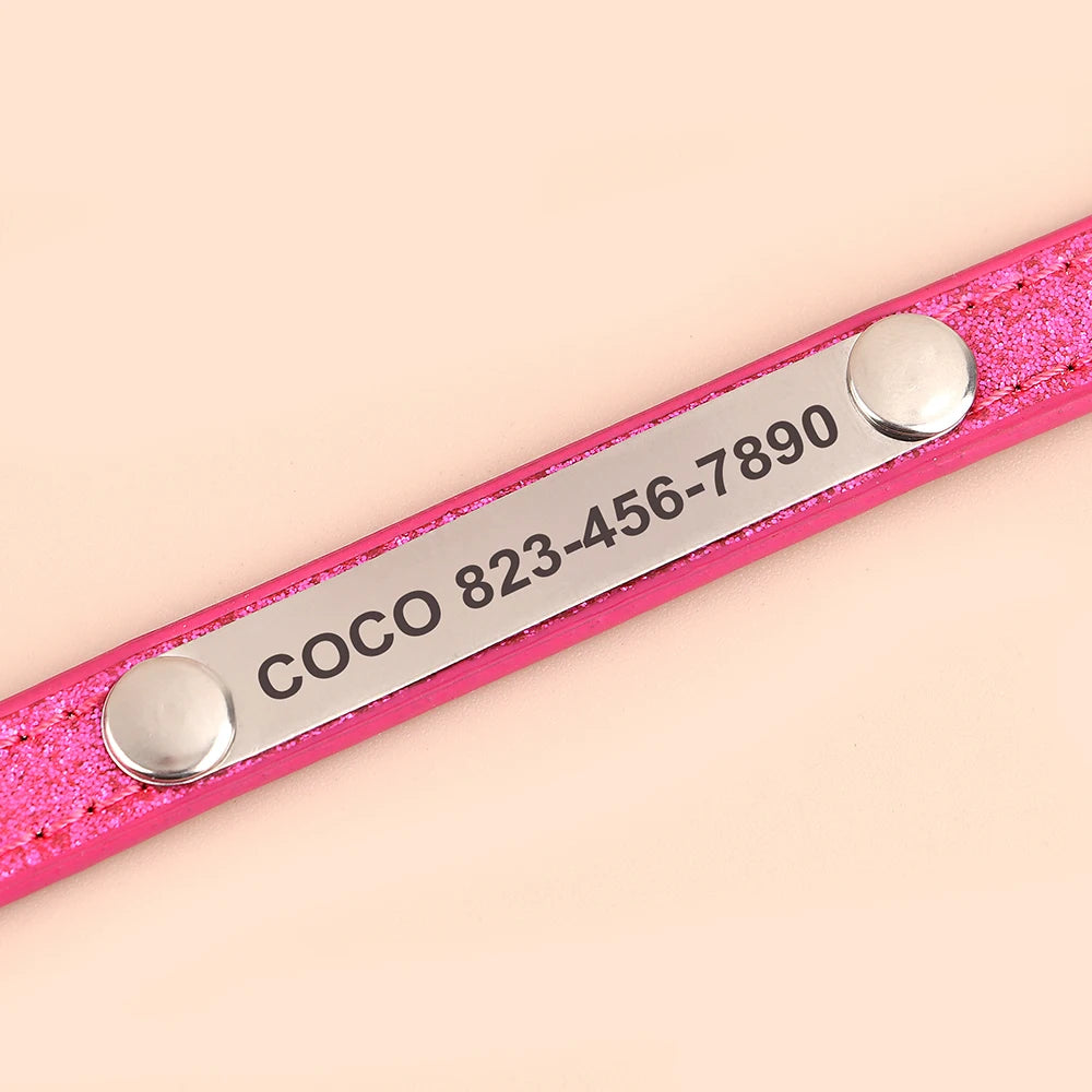 Anti-Lost Personalized Cat Collar with Engraved ID Nameplate – Bling Collar for Cats & Small Dogs