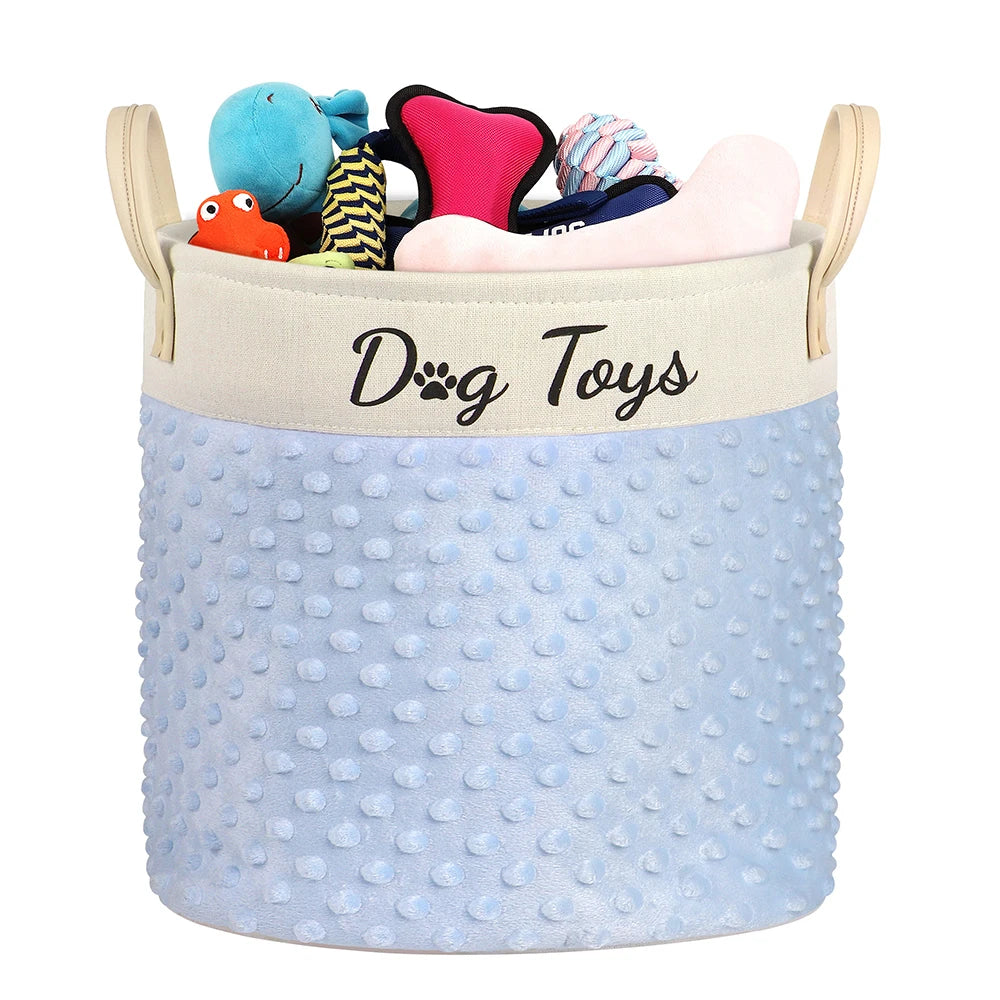 Collapsible Dog Toy Storage Basket with Handles – Large Capacity Pet Organizer Bin (Pink/Blue)