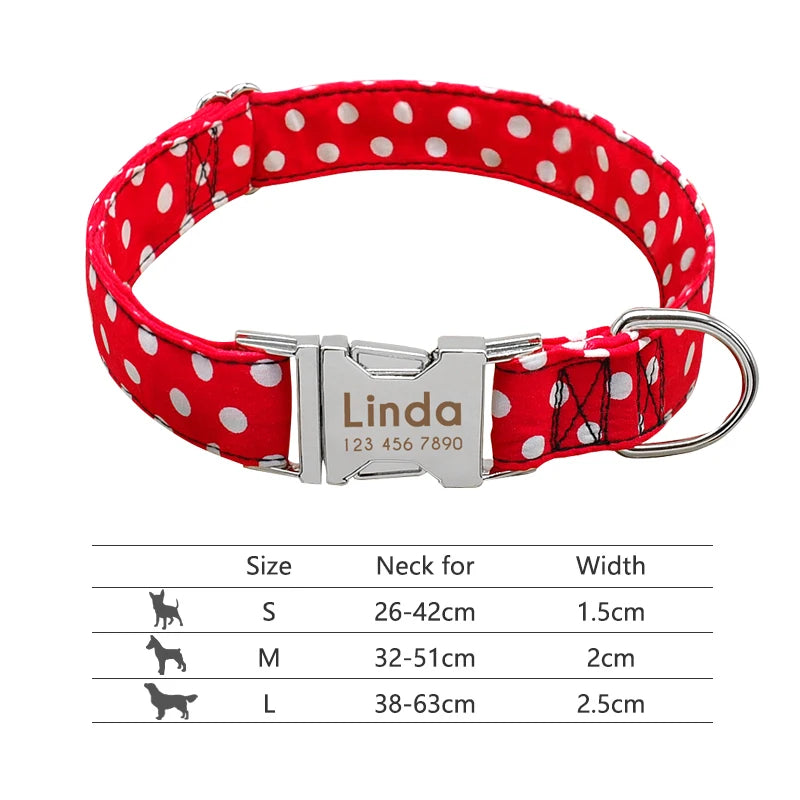 Personalized Nylon Dog Collar with Engraved Nameplate – Custom ID Tag for Small, Medium & Large Dogs