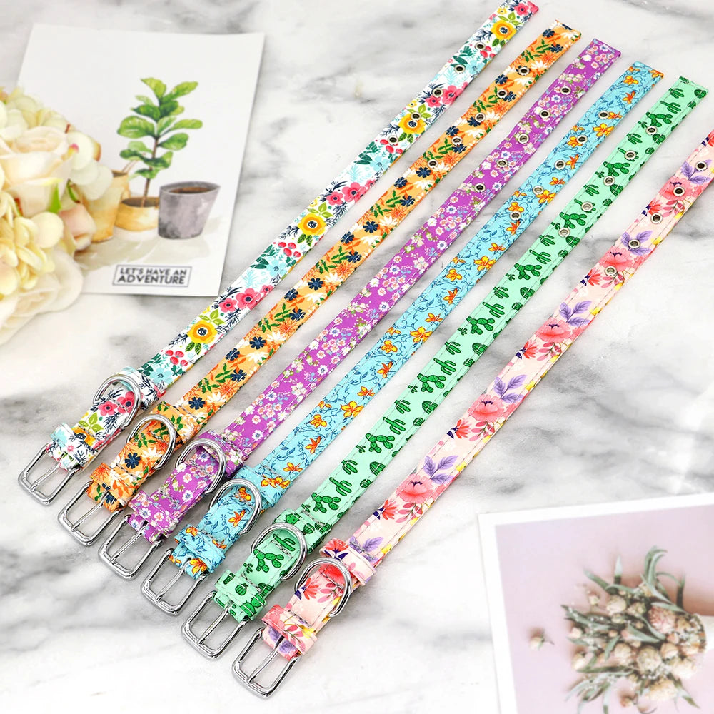 12 Styles Nylon Floral Printed Dog Collar – Bohemian Adjustable Small Puppy & Cat Collar – Chihuahua Pet Supplies Accessories