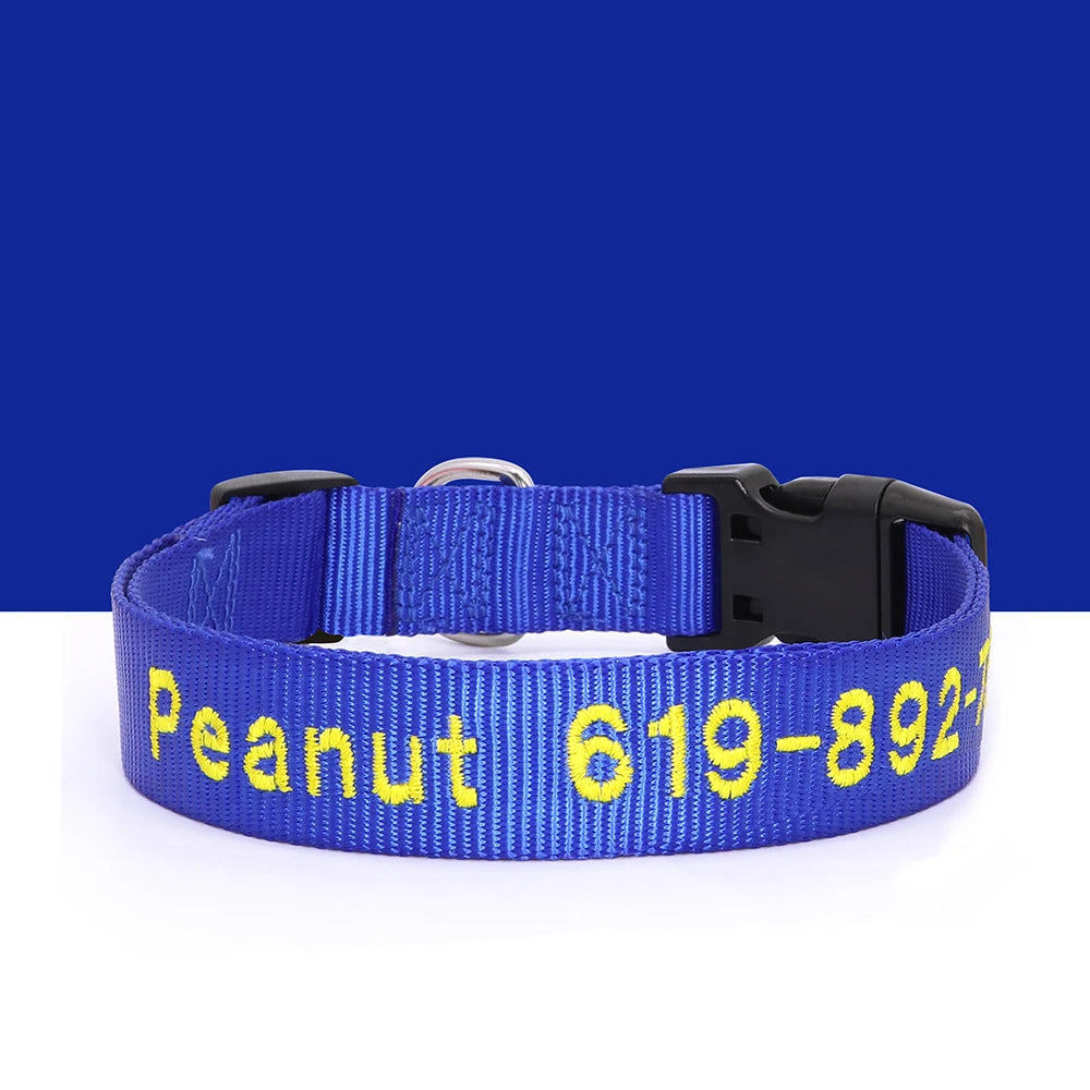 Custom Embroidered Nylon Dog Collar – Personalized Name & Phone Number – Adjustable ID Collar for Small, Medium & Large Dogs