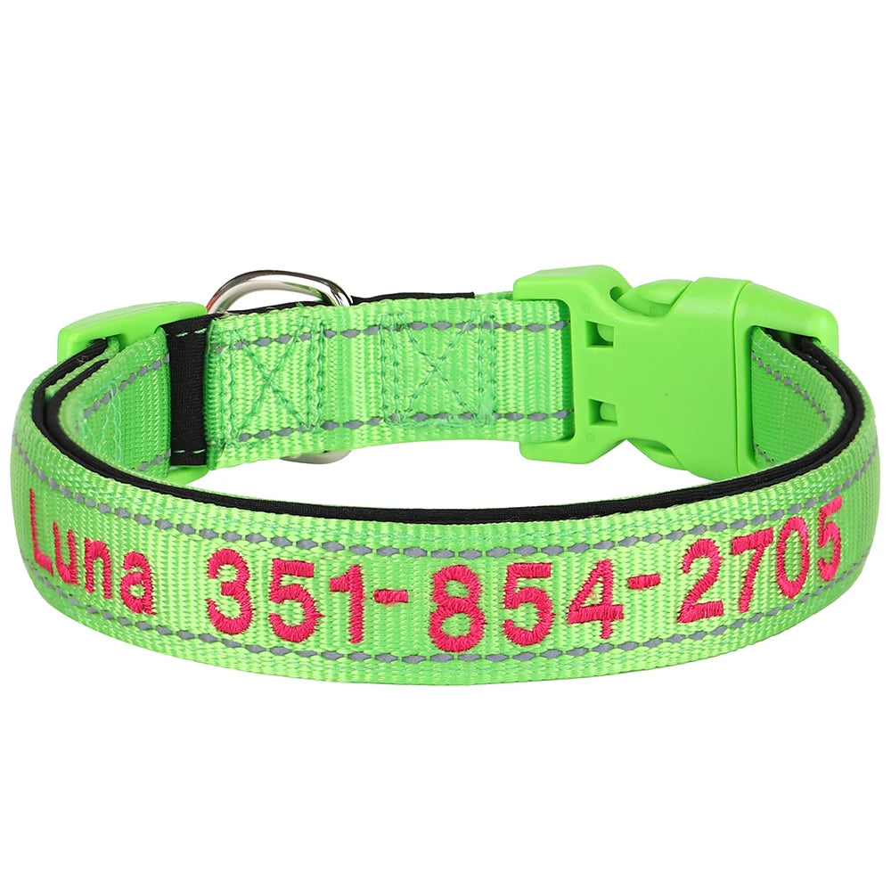 🦴 Custom Embroidered Reflective Dog Collar – Personalized Pet ID Name Nylon Collar for Small, Medium & Large Dogs