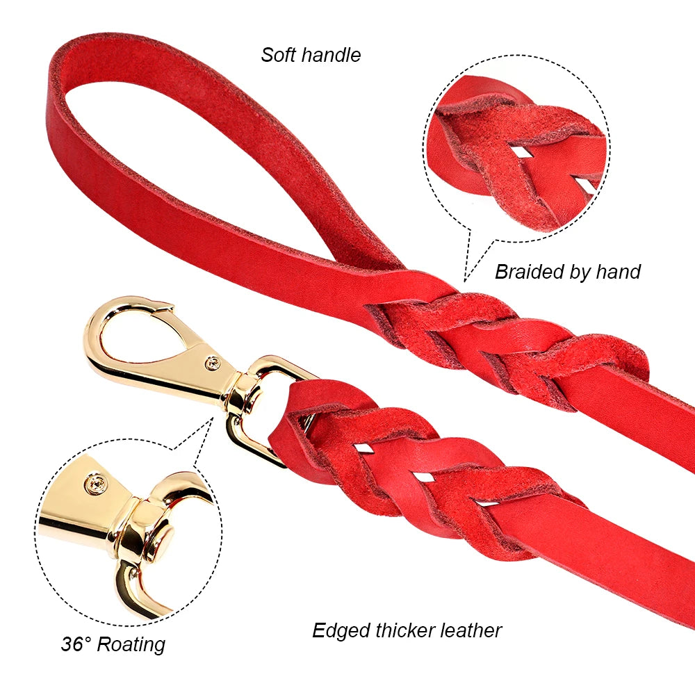 1.5m Real Leather Dog Leash – Strong Genuine Leather Pet Walking Lead Rope for Small, Medium & Large Dogs