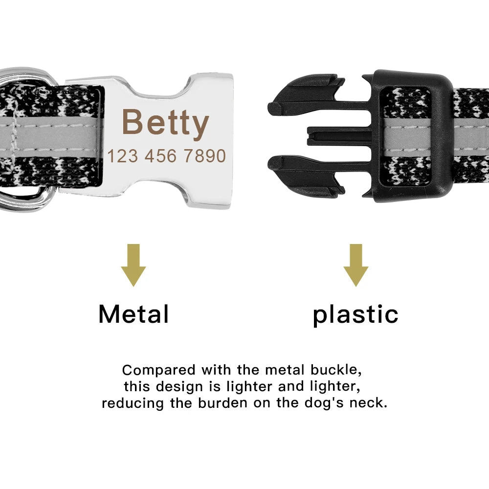Personalized Reflective Dog Collar – Custom Engraved Nylon ID Tag | Adjustable Anti-Lost Collar for Medium & Large Dogs