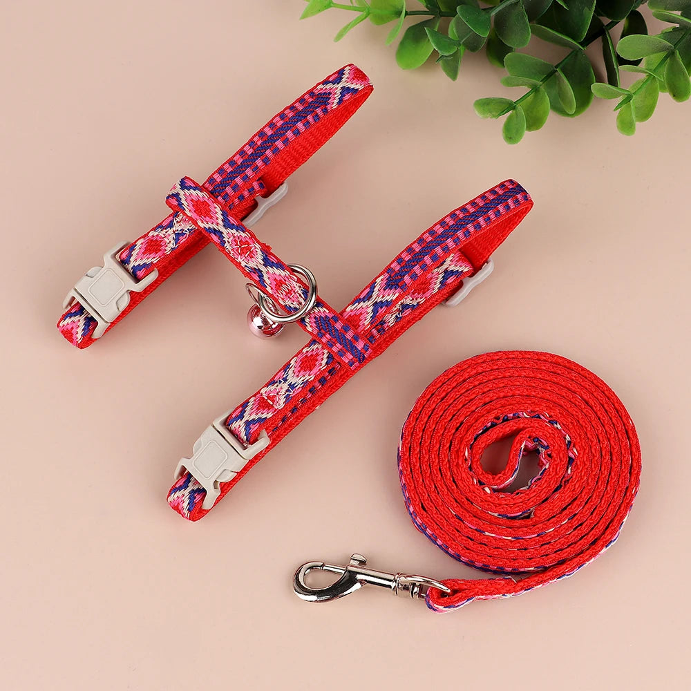 Nylon Cat & Puppy Harness Leash Set – Adjustable Pet Vest with Bell for Small Dogs & Cats