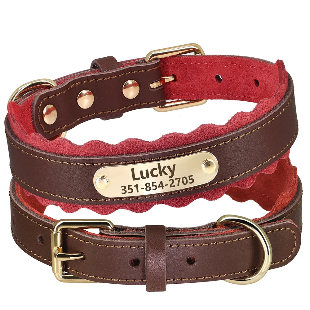 Custom Leather Dog Collar – Personalized Engraved ID Tag, Soft Padded Adjustable for Small & Medium Dogs