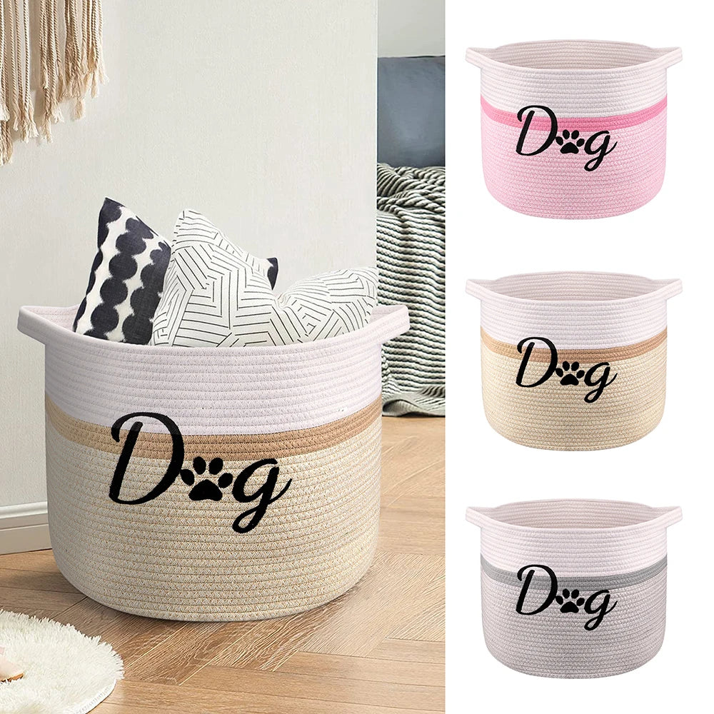 Durable Foldable Dog Toy Storage Basket – Pet Organizer Bin (Pink/Brown/Grey)
